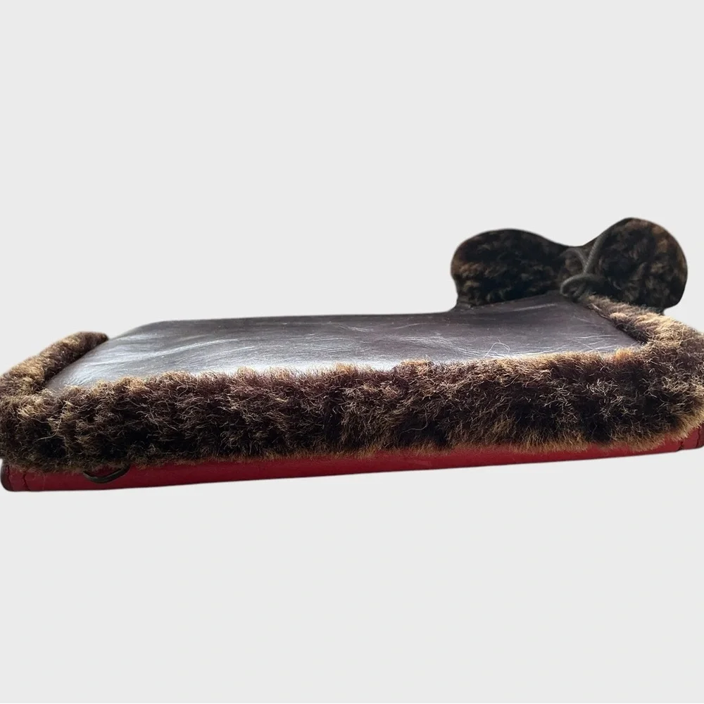 Patricia Nash Brown Leather Faux Fur Trim Wristlet Clutch Zip Pouch